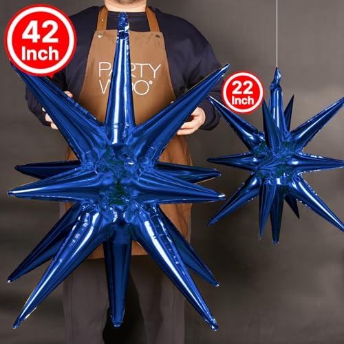 Image of PartyWoo Navy Blue Star Spike Balloons 2pcs Explosion Foil Mylar Balloons