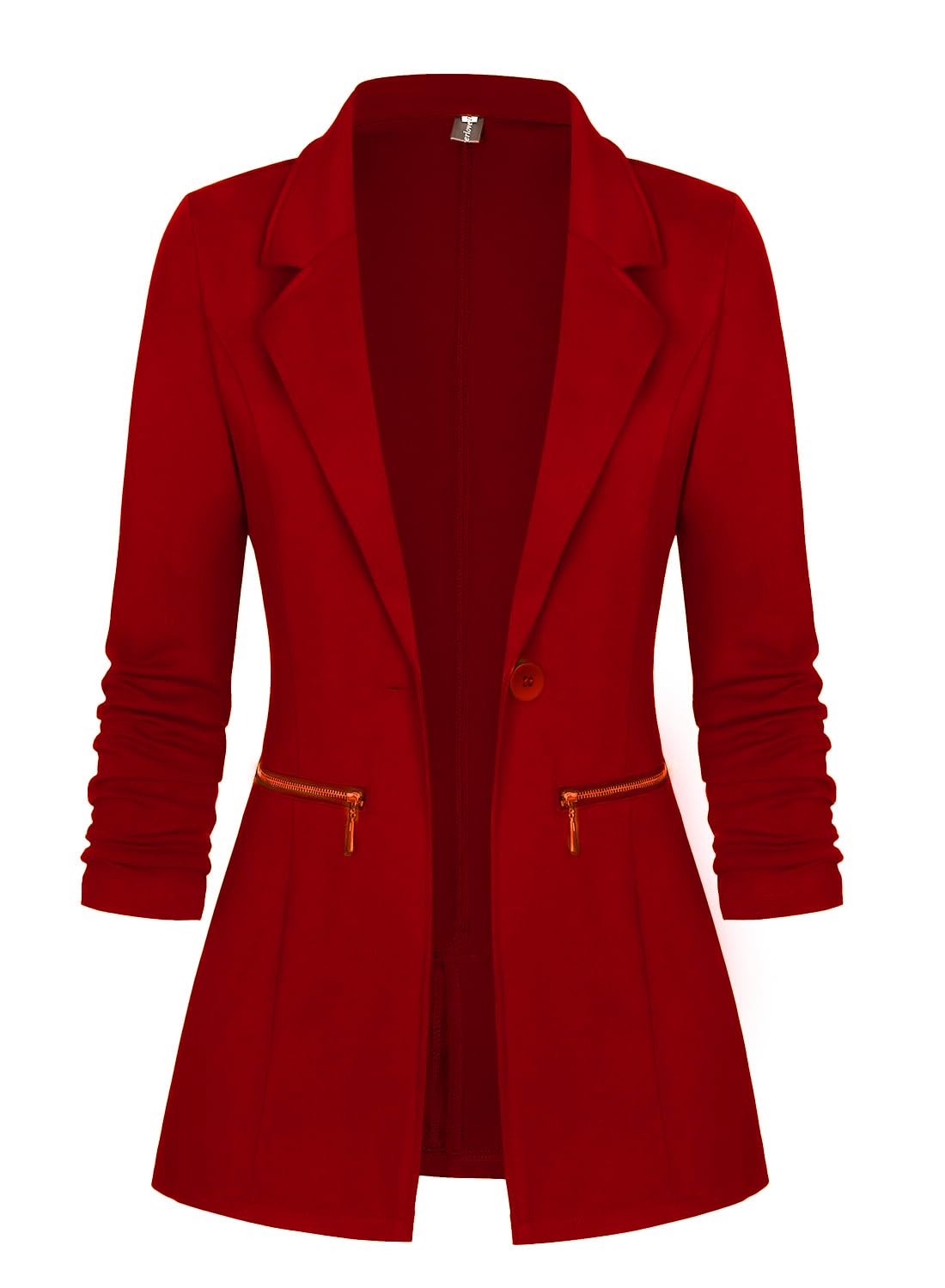 Genhoo Womens Zipper Pockets Oversized Blazers Work Solid Color Knit Blazer Jacket Outfits Red XX-Large