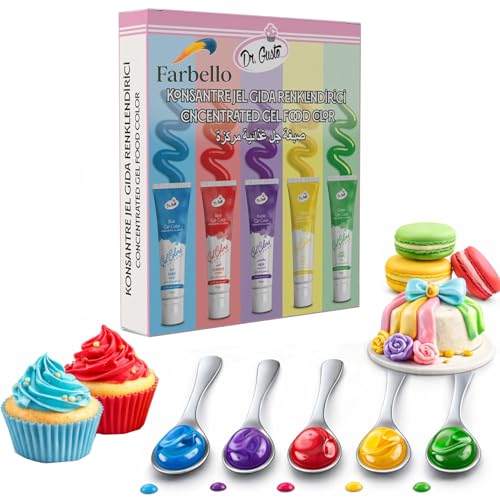 Farbello Colorante Alimentario en Gel Concentrado – 5 × 50 ml | Colorantes Alimentarios en Gel Altamente Pigmentados para Tartas, Cremas, Fondant y Repostería | Sin Gluten, Calidad Profesional