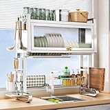 Scolapiatti da sopra il lavello, grande, in acciaio inox, con patta, salvaspazio, per posate, facile da pulire (77 cm)