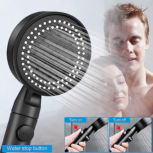Shower Head and Hose, 5 Mode Water Saving Shower Heads Set, Powerful Handheld Showerhead with Water Stop Botton (Black) - Image 2