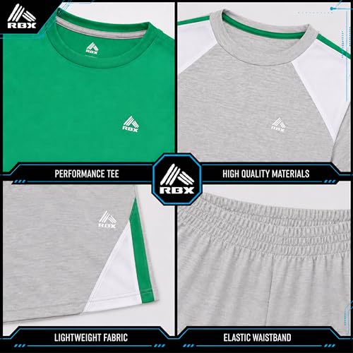 Image of RBX Boys Short Sets - 3 Piece Active Performance Short Sleeve Athletic Shirts and Gym Shorts With Elastic Waistband (4-12)