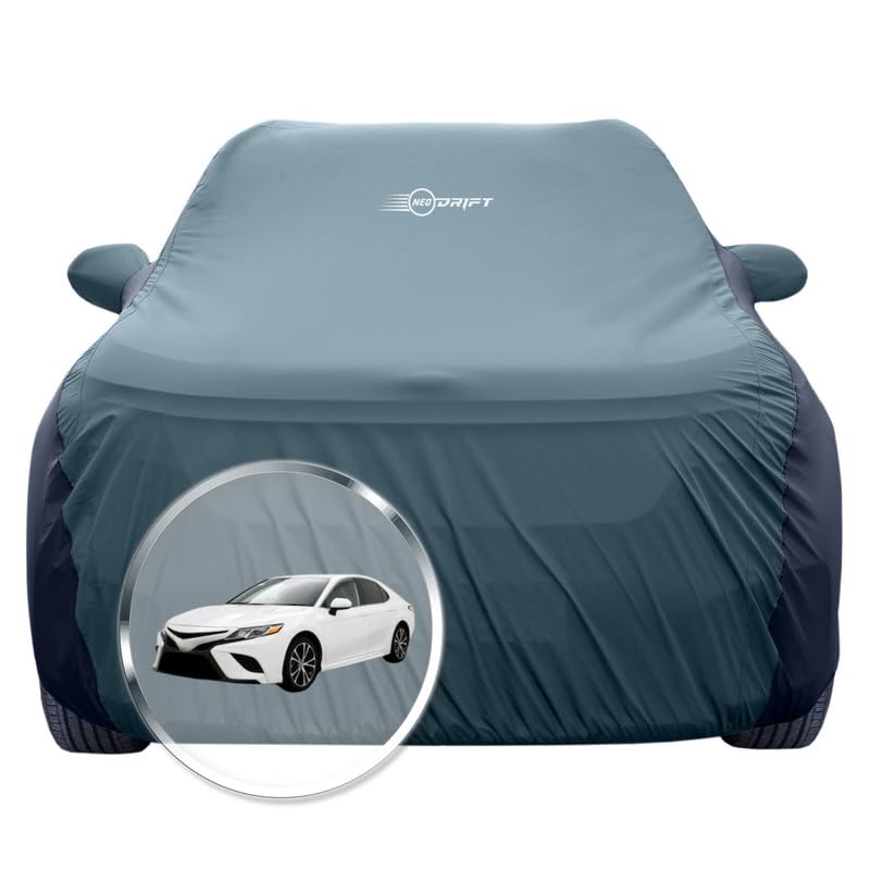 Image of NEODRIFT 'SuperTech' Car Cover for Toyota Camry (100% Water-Resistant, All Weather Protection, Tailored Fit, Multi-Layered & Breathable Fabric) (Colour: D.Green+Black)