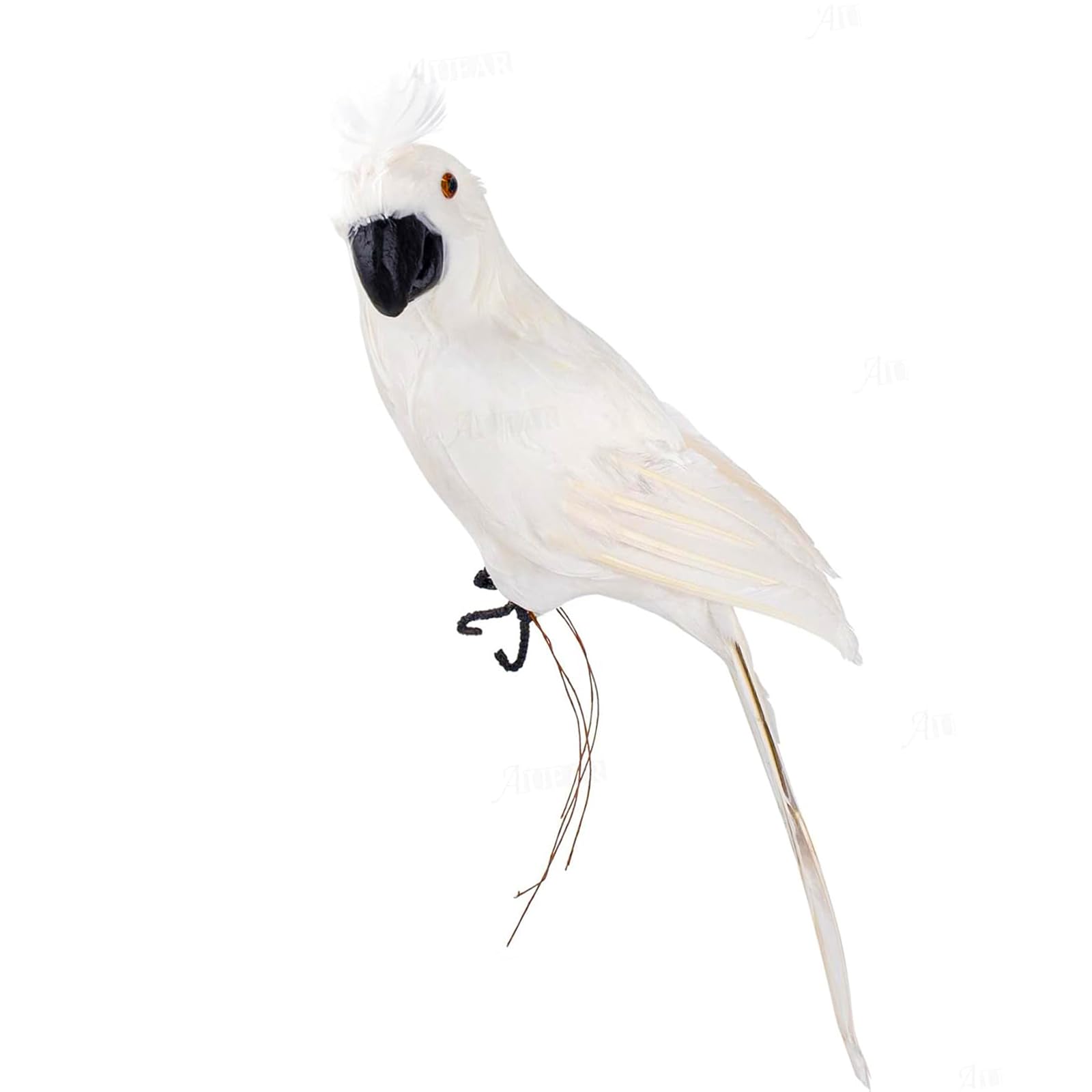 AUEAR, 17.7 Inch White Lifelike Artificial Big Birds Feathered Fake Shoulder Parrot Prop for Decoration Ornament Craft