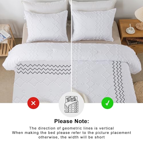 Image of Andency White Tufted Comforter Set King(104x90Inch), 3 Pieces(1 Tufts Comforter, 2 Pillowcases) Boho Textured Farmhouse Bed, Down Alternative Geometric Bedding Set