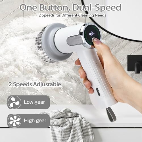 Power Spin Scrubber, Cordless Electric Spin Scrubber with 2 Speed, Handhold Brush Electric Cleaning Scrub Brush for Floor and Cars, Power Scrubber with 3 Replaceable Brushs Heads for Kitchen,Bathroom - Image 3