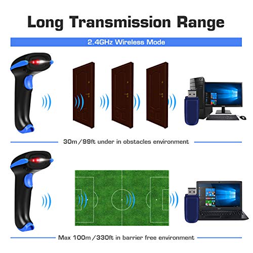 WoneNice Wireless 2D Barcode Scanner with Stand, CMOS Imager Scanner Reader Supports Read Datamatrix PDF417 QR Bar Code for Mobile Payment Computer Screen