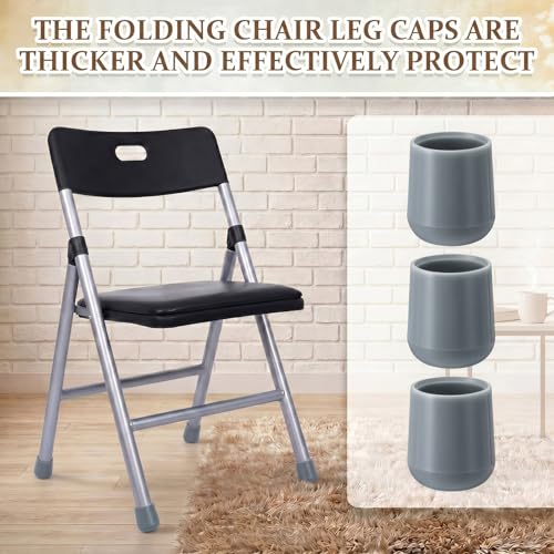 Image of Jetec 12 Pcs Gray Folding Chair Leg Caps, 1 Inch Round Protectors | Heavy-duty Plastic Glides, Non-marring Floor Protectors for Hardwood Tile Floors, Replacement Feet Tips, Round Tube Fit