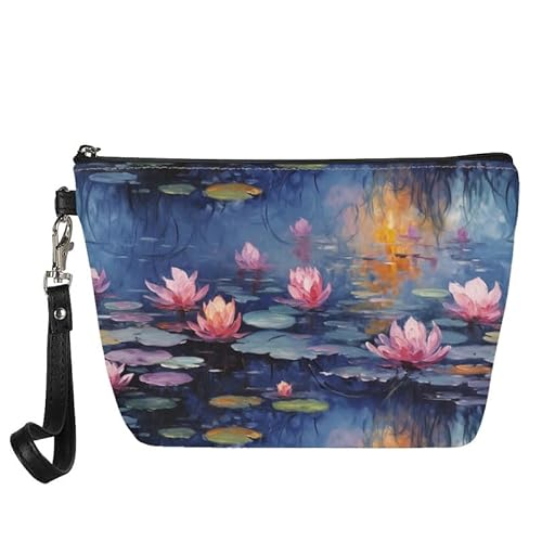 Borsa cosmetica da donna borsa da toilette da viaggio da bagno per pelle per trucchi e portamonete Ninfea Organizer per borse