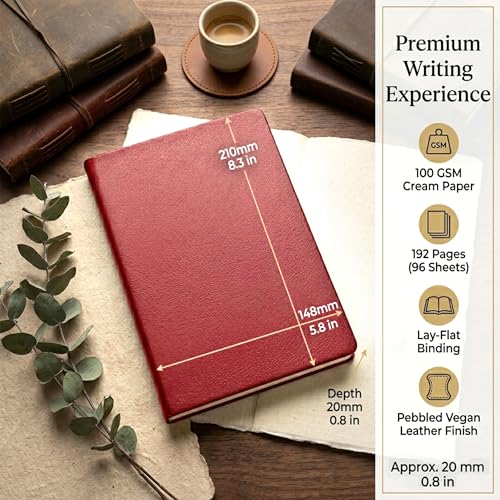 Image of GLUN Soft Touch PU Leather A5 Notebook, Red Cover Portable Pocket Diary Notepad with Schedule, 252 Writing Pages for Home, School & Office Use