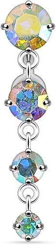Pierced Owl - 14GA Stainless Steel 4 CZ Crystal Vertical Drop Reverse Dangling Belly Button Ring