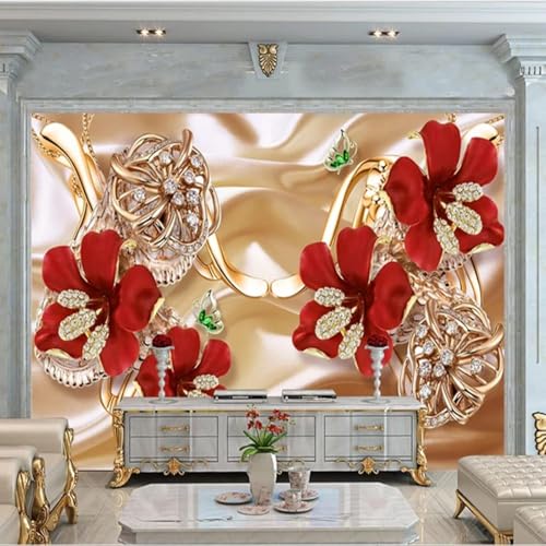 Tzxztt Creatividad Tridimensional Rojo Flores Mariposas Moderno Papel Pintado 3D Seda Texturizada Primera Calidad Neutros Material Ideal Para SalóN Dormitorio-200cm×140cm