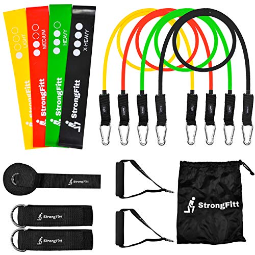 StrongFitt - Multi Resistance Bands Set - Heavy Exercise Bands - Enjoyable Fitness
