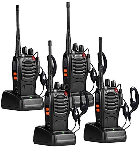 pxton Walkie Talkies Long Range for Adults with Earpieces,16 Channel Walky Talky Rechargeable Handheld Two Way Radios with Flashlight Li-ion Battery and Charger（4 Pack）