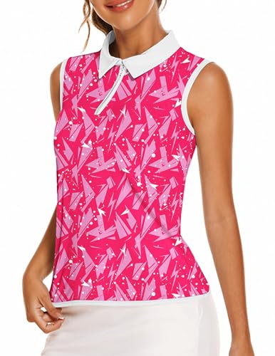 Image of COOrun Women's Golf Polo T Shirts Lightweight Moisture Wicking Sleeveless Shirt Quick Dry Zipper Tank Top
