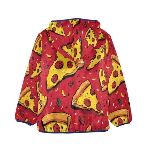 Pizza Slices on Red Background Toddler Fleece Jacket Girl Boys Hooded Fleece Jacket Coat Warm Outwear Zip-up 3-10T2
