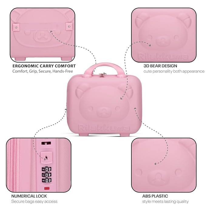 Image of Cute Bear Makeup Vanity Case for Women, Hard Shell Travel Cosmetic Organizer Box with TSA Lock, Portable Makeup Storage Case for Cosmetics, Jewelry & Toiletries, Pink