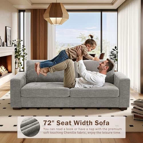 Image of Hanherry Couch for Living Room, Modern Comfy Sofa with Medium Firm Seat Cushion, Removable Cover,Wide Armrest,USB /Type-C Port,Chenille Fabric Couches for Small Space,Apartment (Gray, 89 inch)