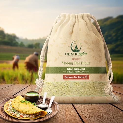 Image of Dhatri Agro Moong Dal Flour 1 KG | Yellow Mung Bean Atta | Naturally Gluten Free, High-Fibre | Instant Cheela Dosa Mix | High Protein Breakfast | Single-origin Marathwada Moong