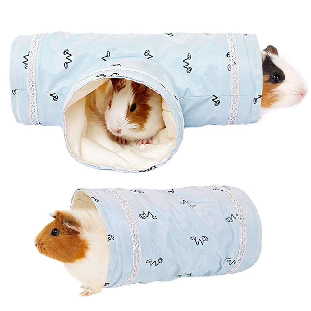 Guinea Pig Tunnels and Tubes Sets, Hedgehogs Hideaway Play Tunnel Toys Small Animal Washable Hideout for Baby Guinea Pig Syrian Hamster Rat Gerbil Mice Ferret Squirrel Sugar Glider (Blue)