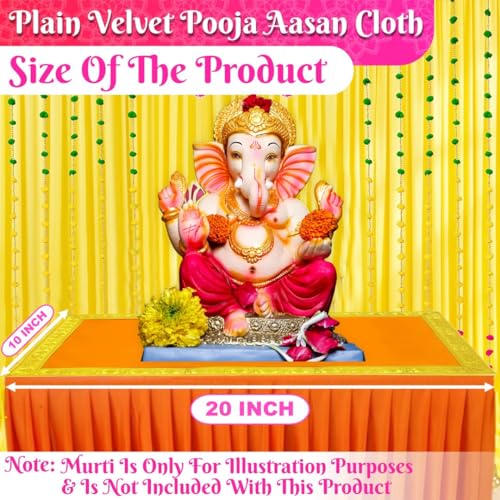 Image of Bhakti Lehar (10 x 20 Inch) Plain Orange Velvet Pooja Aasan for God Idol /Chowki Aasan Kapda Cloth for Temple Shelf Home Mandir, Ganesh Baithak and God Idol Sitting - Pack of 2