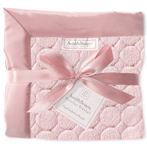 Image of SwaddleDesigns Cozy Stroller Blanket, Coral Pink Puff Circles with Satin Trim, 30x40 inches