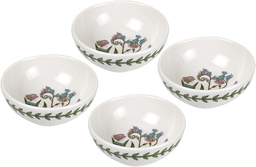 Portmeirion Botanic Garden - Tazón bajo pequeño de 3.75 pulgadas (juego de 4), diseño de "Forget-Me-Not", porcelana fina, resistente a las astillas, disponible en Yaxa Mexico