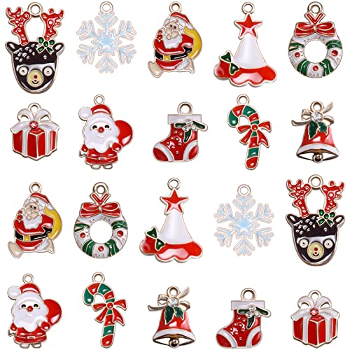 30Pcs Gold Enamel Christmas Charms For Diy Jewelry Making Necklace Bracelet Earring Diy Christmas Snowflake Cap Boot Decoration Charms (A498) #TOP18