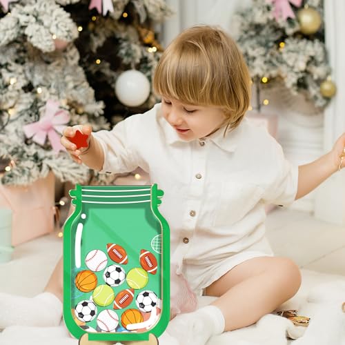 Image of Personalized Sports Magnetic Reward Jar Football, Basketball, Rugby, Baseball, Tennis Tokens Kids Potty Training Behavior Chart Toddlers Classroom Management Tools Back to School Gifts