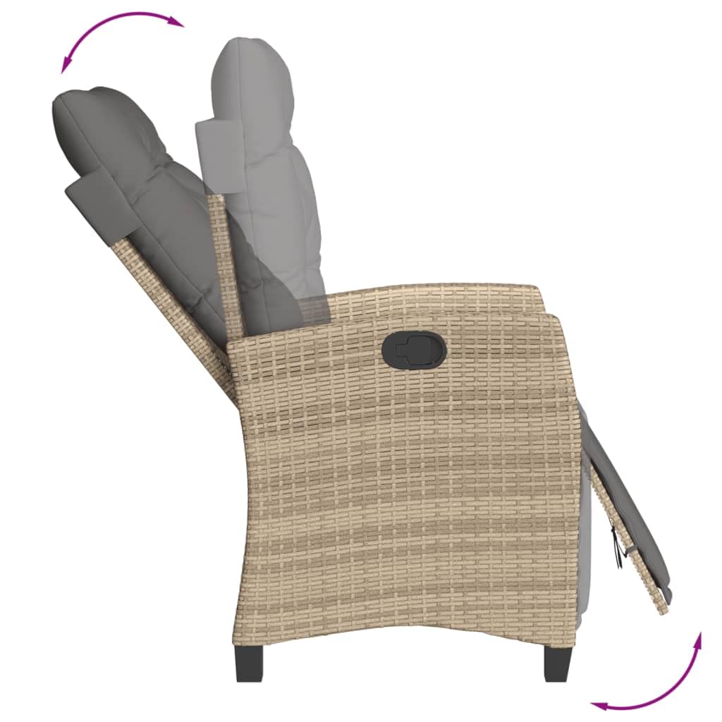 Poltrona reclinabile giardino poggiapiedi 2 pz rattan PE beige mix sedie esterno resistente alle intemperie poltrone per terrazze beige misto con poggiapiedi