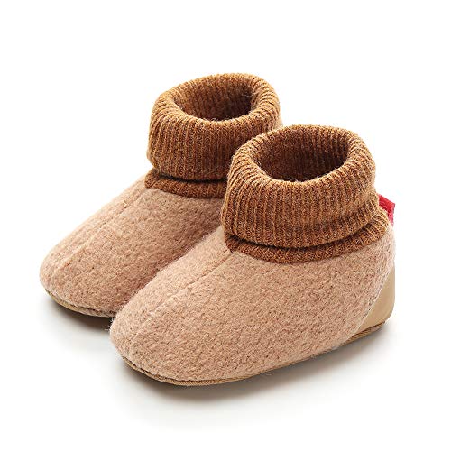 Image of AKINGIO Baby Boys Girls Booties Non Skid Soft Sock Cotton Boots Infant Slippers Newborn First Walker Warm Crib Shoes