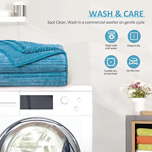 Uttermara Sherpa Fleece Weighted Blanket, 15Lbs Fluffy Warm Sherpa Flannel Striped Ribbed Blanket For Sofa Bed Couch, Super Cozy Twin Bed Blanket With Soft Plush Flannel, 60" X 80", Slate Blue #TOP5