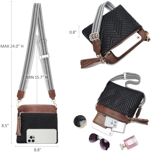 FOXLOVER Quilted Crossbody Bags for Women Vegan Leather Boho Purses Shoulder Handbags with Tassel2