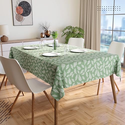 Image of Encasa XO Dining Table Cover Cloth for 6 to 8 Seater (56 inchx91 inch) | Cotton Rectangular Dining Table Cloth - Machine Washable Rectangle Tablecover for Wedding, Party, Buffet - Big Leaves Green