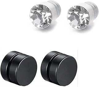 Shobhram 2 Pair Combo Non Piercing And Magnetic Earrings for Men and Boys | Stainless Steel Earrings for Boys ComNonPearST...