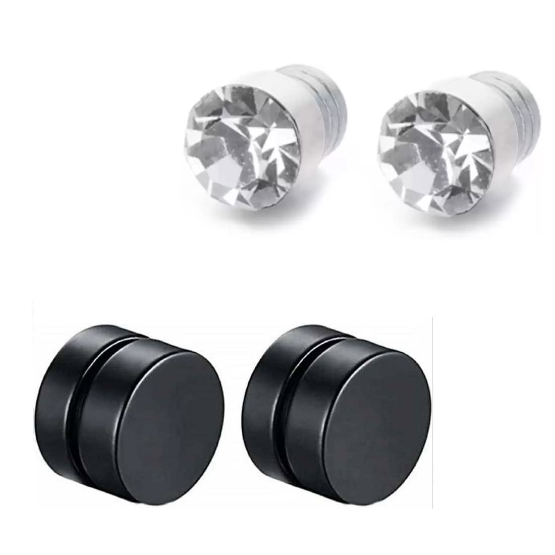 2 Pair Combo Non Piercing And Magnetic Earrings for Men and Boys | Stainless Steel Earrings for Boys ComNonPearSTEa-18
