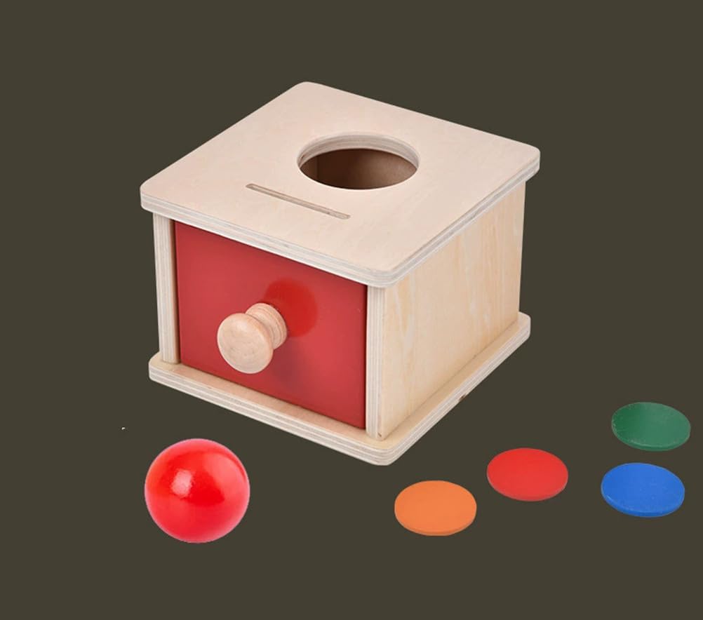 Montessori Coin & Ball Drop Box, Wooden Object Permanence Toy for Infants