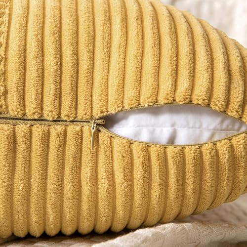 Image of MIULEE Golden Mustard Decorative Throw Pillow Covers 18x18 Inch for Couch Bed Sofa Pack of 2 Boho Farmhouse Throw Pillows Soft Cross Corduroy Patchwork Textured Cushion Cases