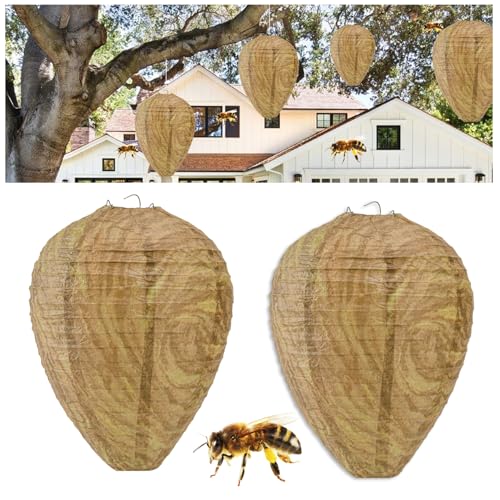 2 Packs Paper Wasp Nest Decoy Fake Wasp Nest Waspinator Hornets Bee Yellow Jackets Nest Outdoor Hanging Wasp Repellent for Patio Yard and Garden
