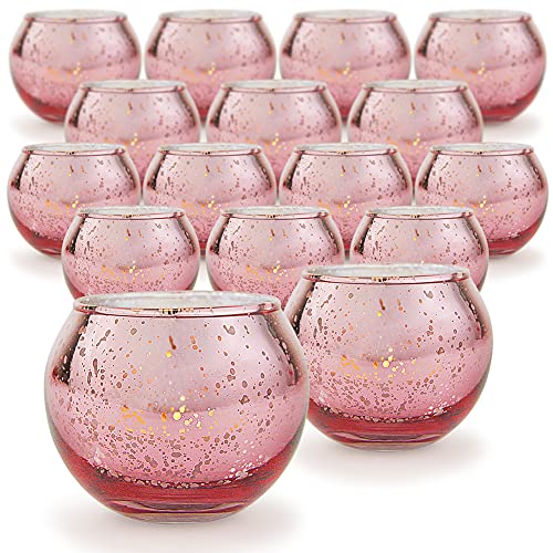 Derblue 16Pcs Round Mercury Glass Votive Candle Holders For Wedding Centerpieces, Valentines Dinner, Garden Tub And Any Theme Events (Rose Gold) #TOP22