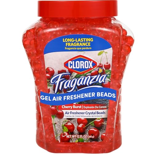 Clorox Fraganzia Crystal Beads Air Freshener in Cherry Burst Scent - Long-Lasting Room Deodorizer - Odor Eliminator Gel Beads to Freshen Home, Car, or Office, 12 Fl Oz