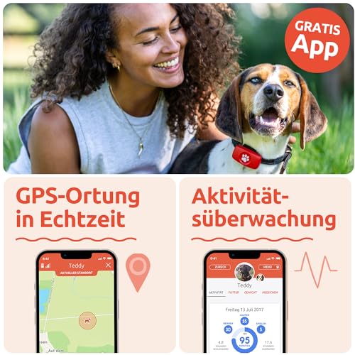 PitPat GPS Tracker für Hunde ohne ABO Gebühren Satellitenortung mit unbegrenzter Reichweite – Haustier Live Aktivitätstracking – Wasserdicht – für alle Hunde geeignet – Passt an jedes Hundehalsband