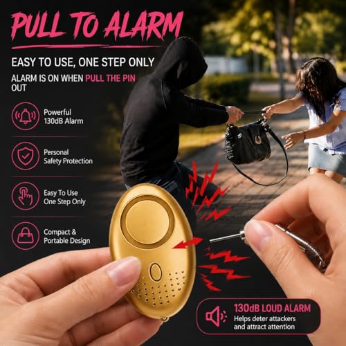 Image of Kaidaa Personal Safety Alarm Keychain for Women & Girls | 120DB Loud Emergency Alarm | Self Defense Security Device for Travel, Kids & Elderly | Portable Keychain Safety Alarm (Golden)