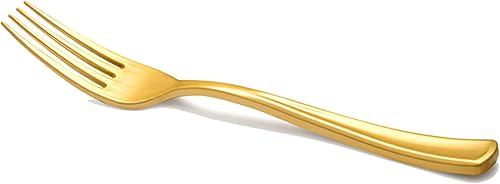 Miniatura 2 de Kaya Tenedores de plástico dorado metálico brillante (paquete de 24)  Tenedores de ensalada desechables, cubiertos de primera calidad y suministros