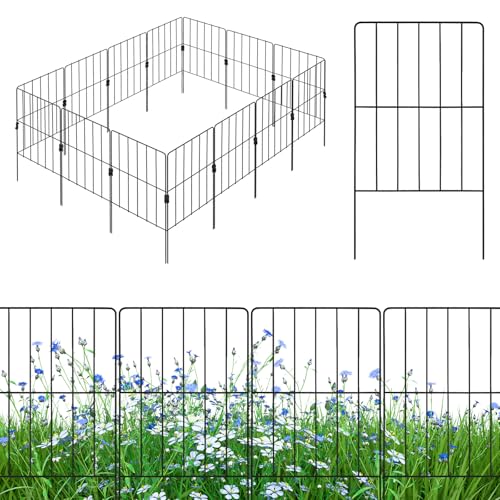 GOPLUS 15 Stück Gartenzaun Metall, 60 cm hoch Steckzaun Komplettset, Metallzaun Teichzaun Zaun für Hunde, Garten
