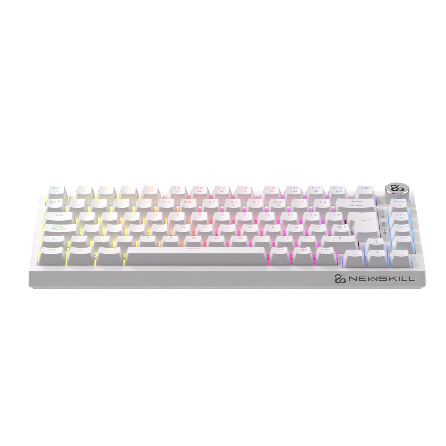 Newskill Pyros Pro teclado gaming 75% RGB inalámbrico/bluetooth/cable Outemu Red Hotswap - Color Blanco