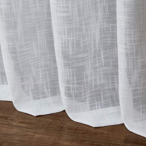 Melodieux White Linen Textured Semi Sheer Curtains 84 Inches Long For Living Room Bedroom Natural Flax Linen Rod Pocket Voile Drapes, 52 By 84 Inch (2 Panels) #TOP7