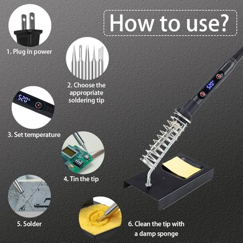 WellerMan Soldering Iron Kit 80W – LCD Digital Adjustable Temperature Soldering Tool Set with 5 Precision Tips, Desoldering Pump, Solder Wire, Stand for DIY, Electrical Repairs, and Metal Work - Image 4