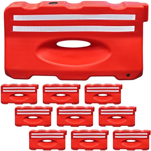 Electriduct Water Filled Barricade 4FT Plastic Sand Fillable Traffic Jersey Barrier Vehicle Safety Orange - Pack of 9