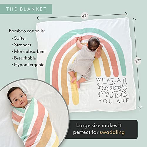 Rainbow Baby Blanket Rainbow Baby Gifts, Baby Milestone Blanket With 13 Double-Sided Monthly Milestone Cards & Baby Announcement Sign. Bamboo Muslin Swaddle Blanket Neutral Boy Or Girl 47In X 47In #TOP2